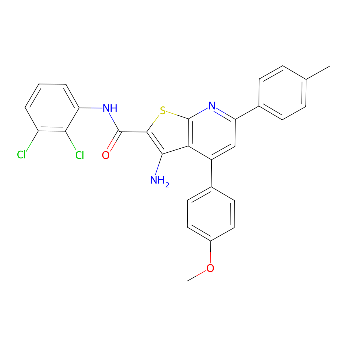 3-Amino-N-(2,3-dichlorophenyl)-4-(4-methoxyphenyl)-6-(p-tolyl)thieno[2,3-b]pyridine-2-carboxamide molecular structure, CAS 444153-43-9