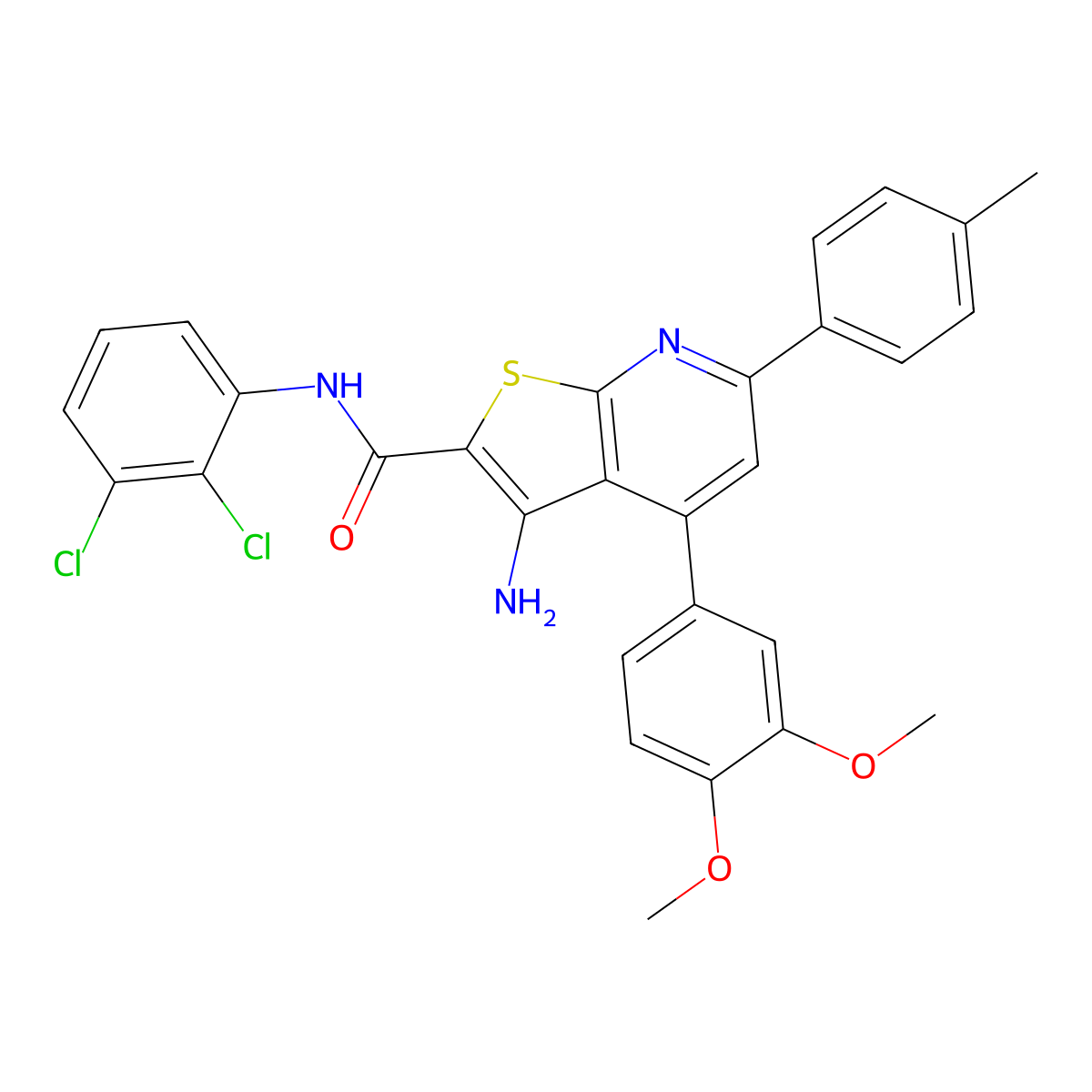 3-Amino-N-(2,3-dichlorophenyl)-4-(3,4-dimethoxyphenyl)-6-(p-tolyl)thieno[2,3-b]pyridine-2-carboxamide molecular structure, CAS 444153-45-1