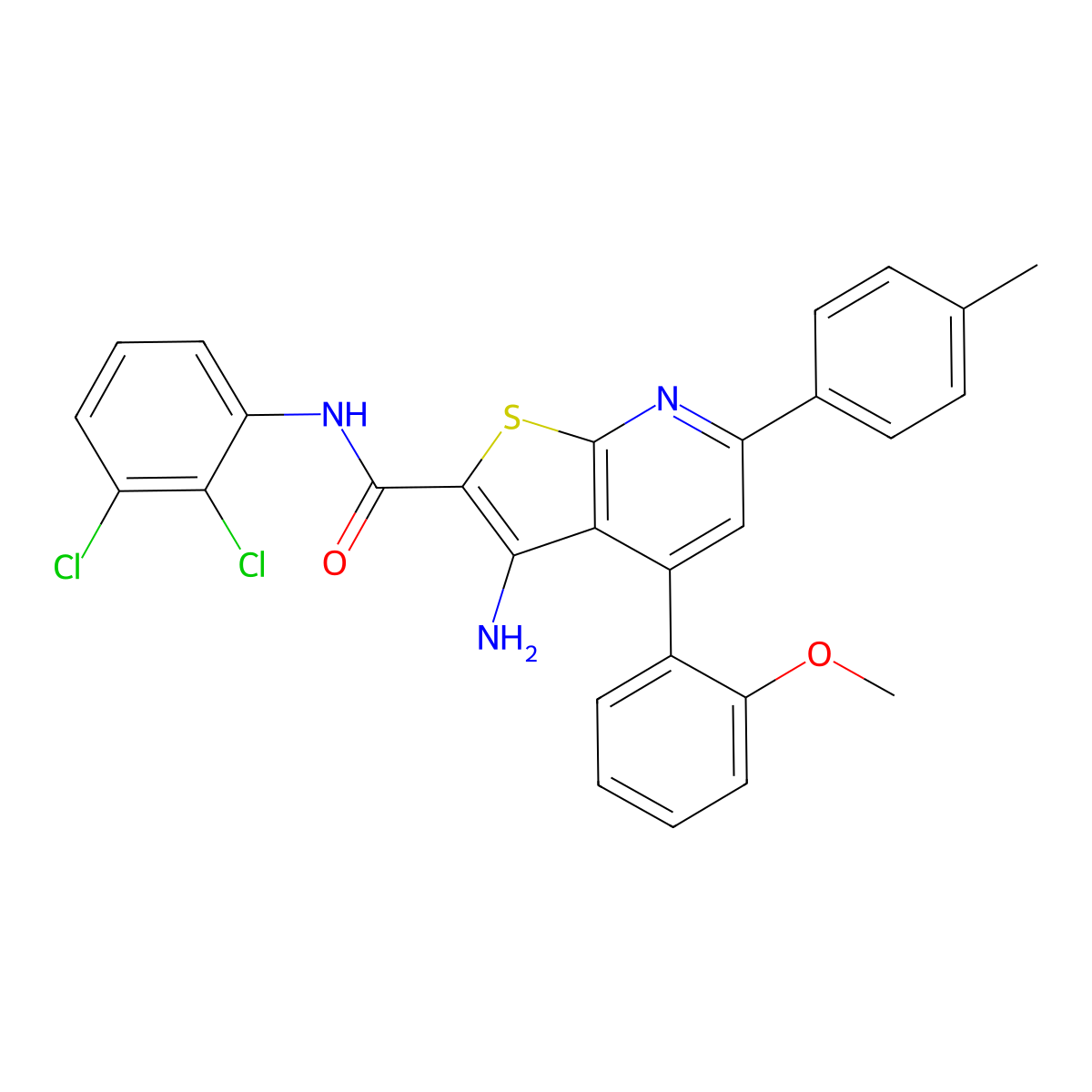 3-Amino-N-(2,3-dichlorophenyl)-4-(2-methoxyphenyl)-6-(p-tolyl)thieno[2,3-b]pyridine-2-carboxamide molecular structure, CAS 444153-49-5