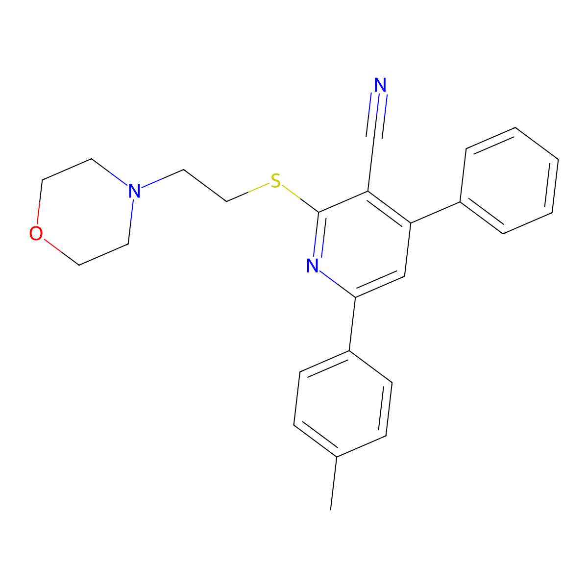 2-((2-Morpholinoethyl)thio)-4-phenyl-6-(p-tolyl)nicotinonitrile molecular structure, CAS 444153-64-4