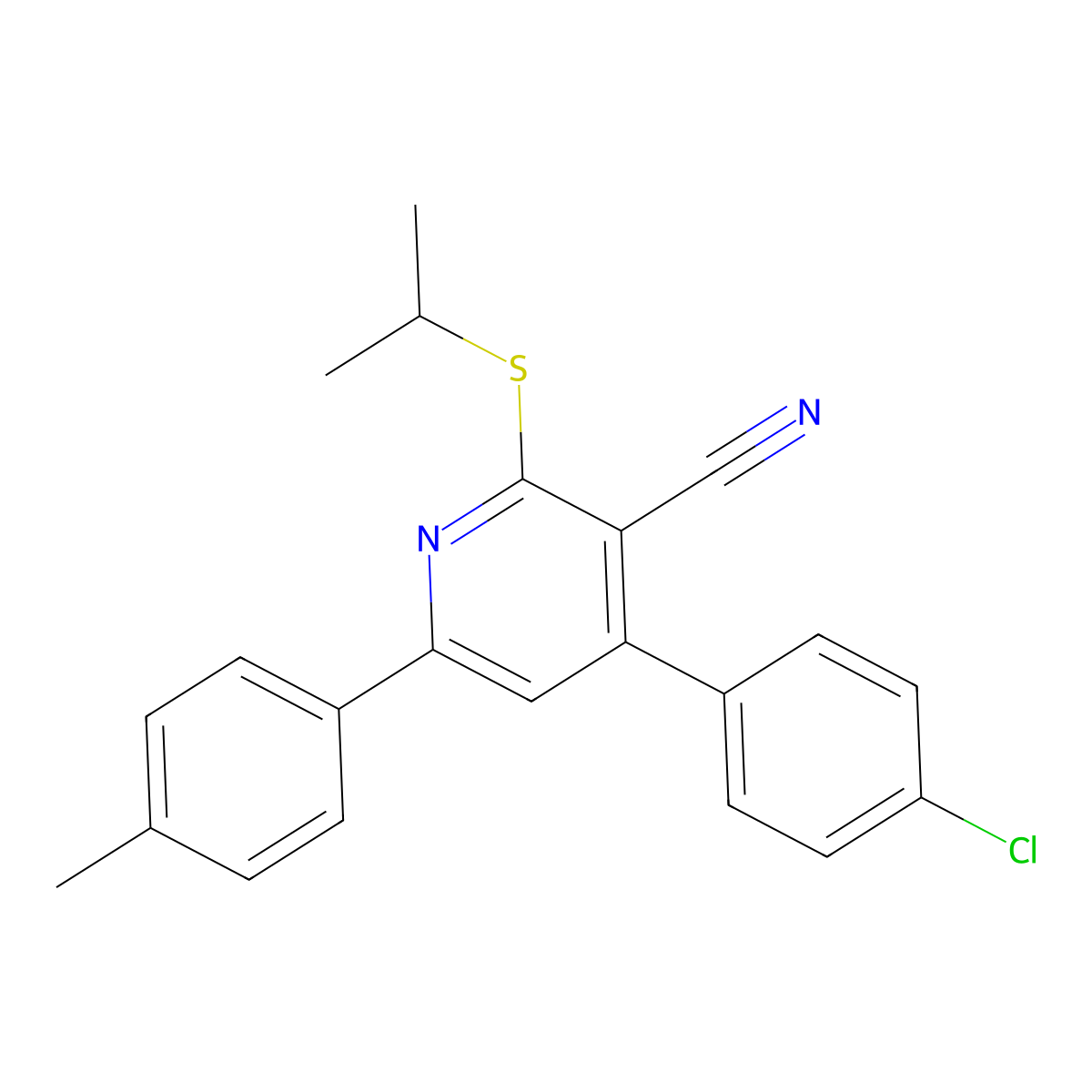 4-(4-Chlorophenyl)-2-(isopropylthio)-6-(p-tolyl)nicotinonitrile molecular structure, CAS 444154-03-4