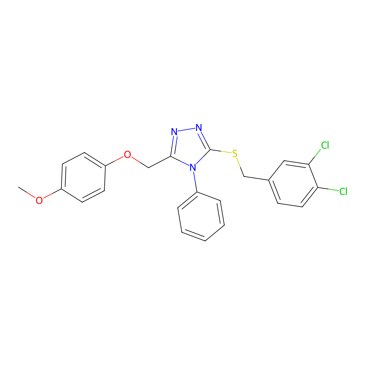 3-((3,4-Dichlorobenzyl)thio)-5-((4-methoxyphenoxy)methyl)-4-phenyl-4H-1,2,4-triazole molecular structure, CAS 444155-41-3