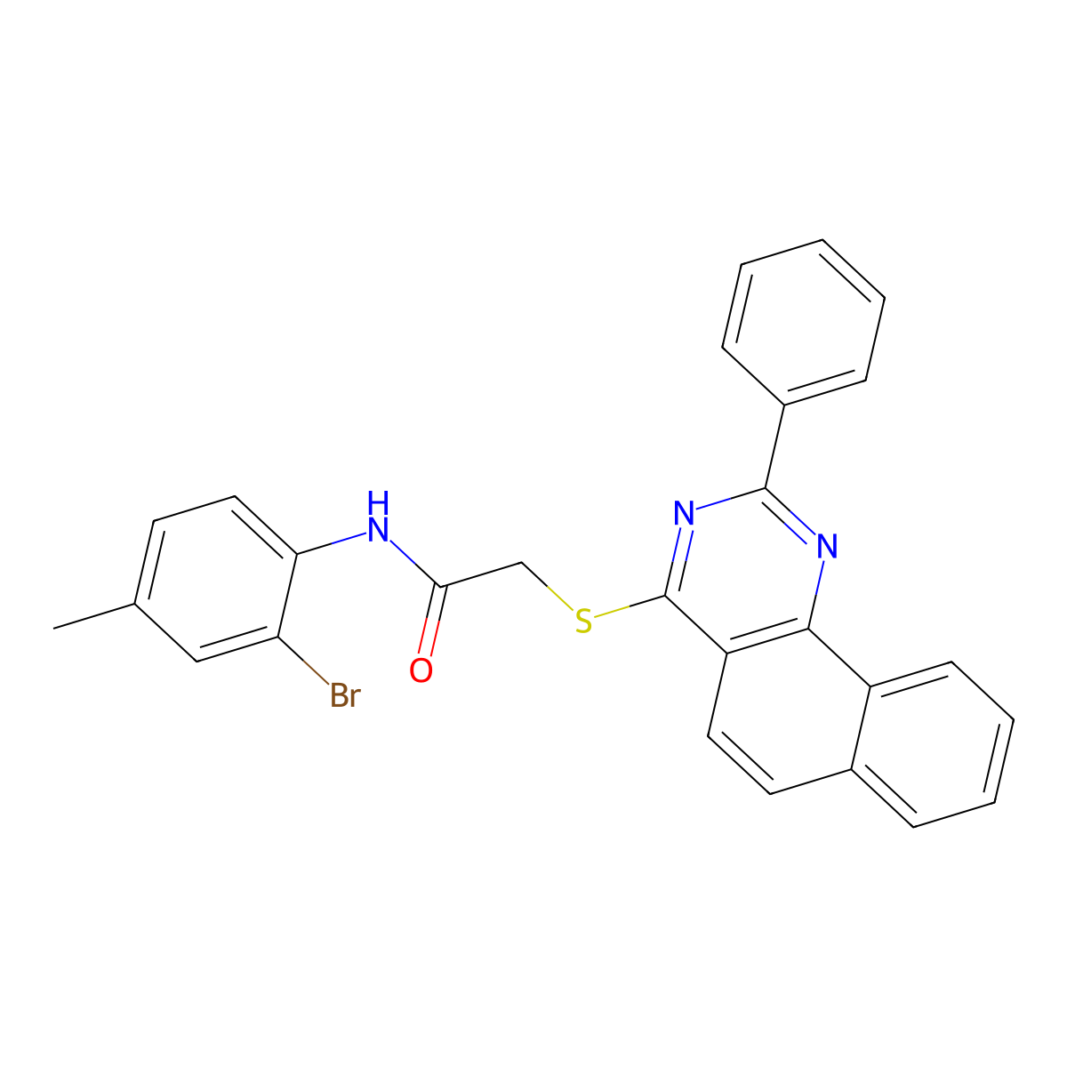 N-(2-Bromo-4-methyl-phenyl)-2-(2-phenyl-benzo[h]quinazolin-4-ylsulfanyl)-acetamide molecular structure, CAS 444155-83-3