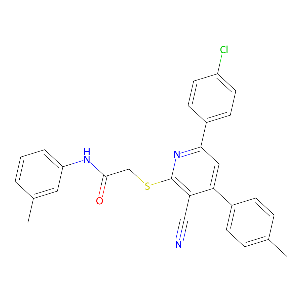 2-((6-(4-Chlorophenyl)-3-cyano-4-(p-tolyl)pyridin-2-yl)thio)-N-(m-tolyl)acetamide molecular structure, CAS 444156-76-7