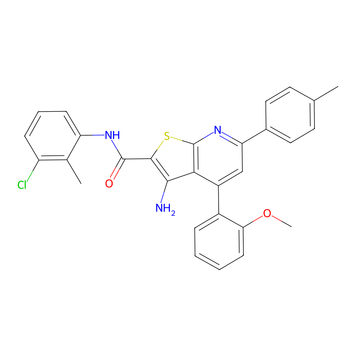 3-Amino-N-(3-chloro-2-methylphenyl)-4-(2-methoxyphenyl)-6-(p-tolyl)thieno[2,3-b]pyridine-2-carboxamide molecular structure, CAS 444156-91-6