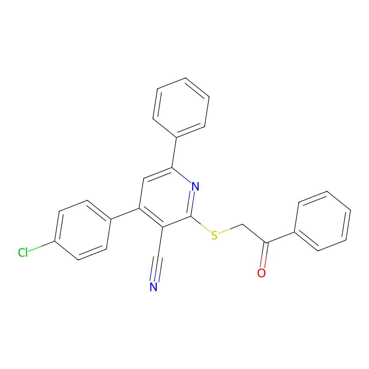 4-(4-Chlorophenyl)-2-phenacylsulfanyl-6-phenylpyridine-3-carbonitrile molecular structure, CAS 444157-12-4