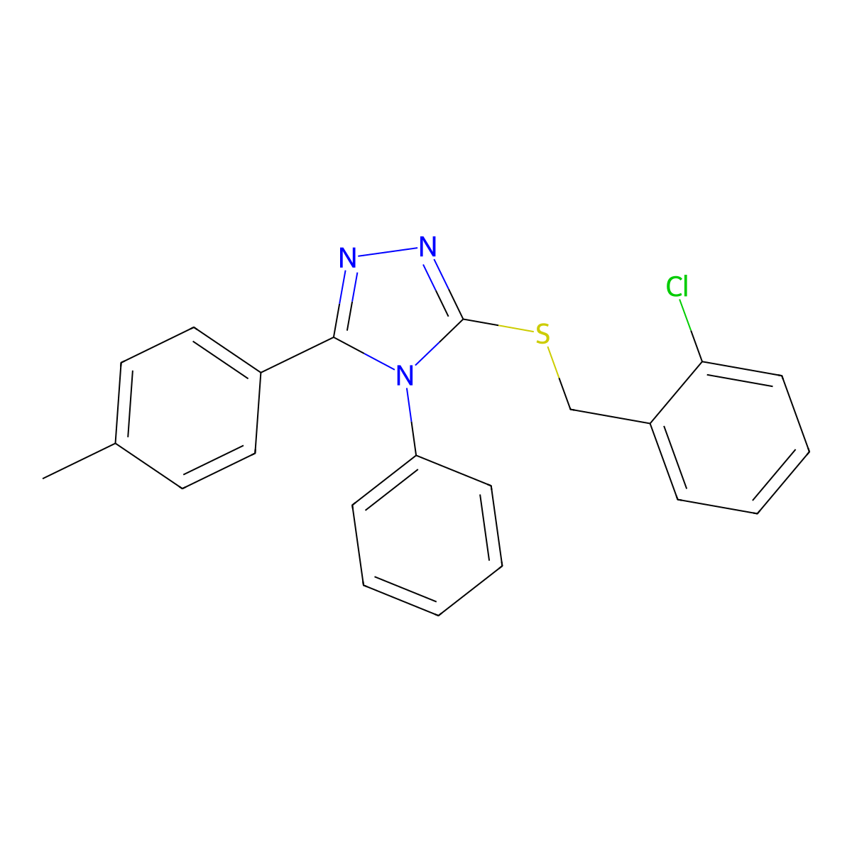 3-[(2-Chlorophenyl)methylsulfanyl]-5-(4-methylphenyl)-4-phenyl-1,2,4-triazole molecular structure, CAS 444157-23-7