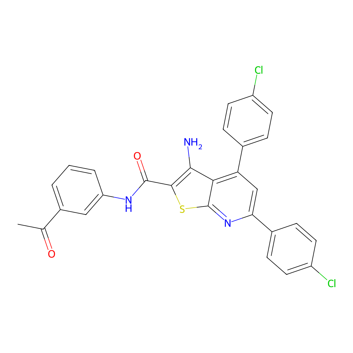 N-(3-acetylphenyl)-3-amino-4,6-bis(4-chlorophenyl)thieno[2,3-b]pyridine-2-carboxamide molecular structure, CAS 444157-30-6