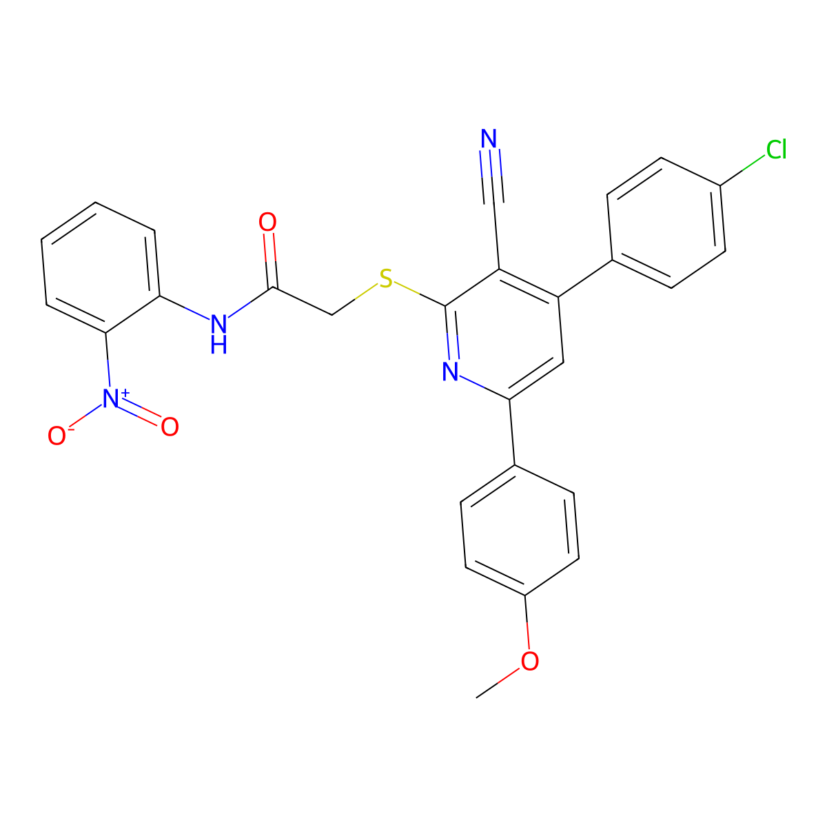 2-((4-(4-Chlorophenyl)-3-cyano-6-(4-methoxyphenyl)pyridin-2-yl)thio)-N-(2-nitrophenyl)acetamide molecular structure, CAS 444157-51-1