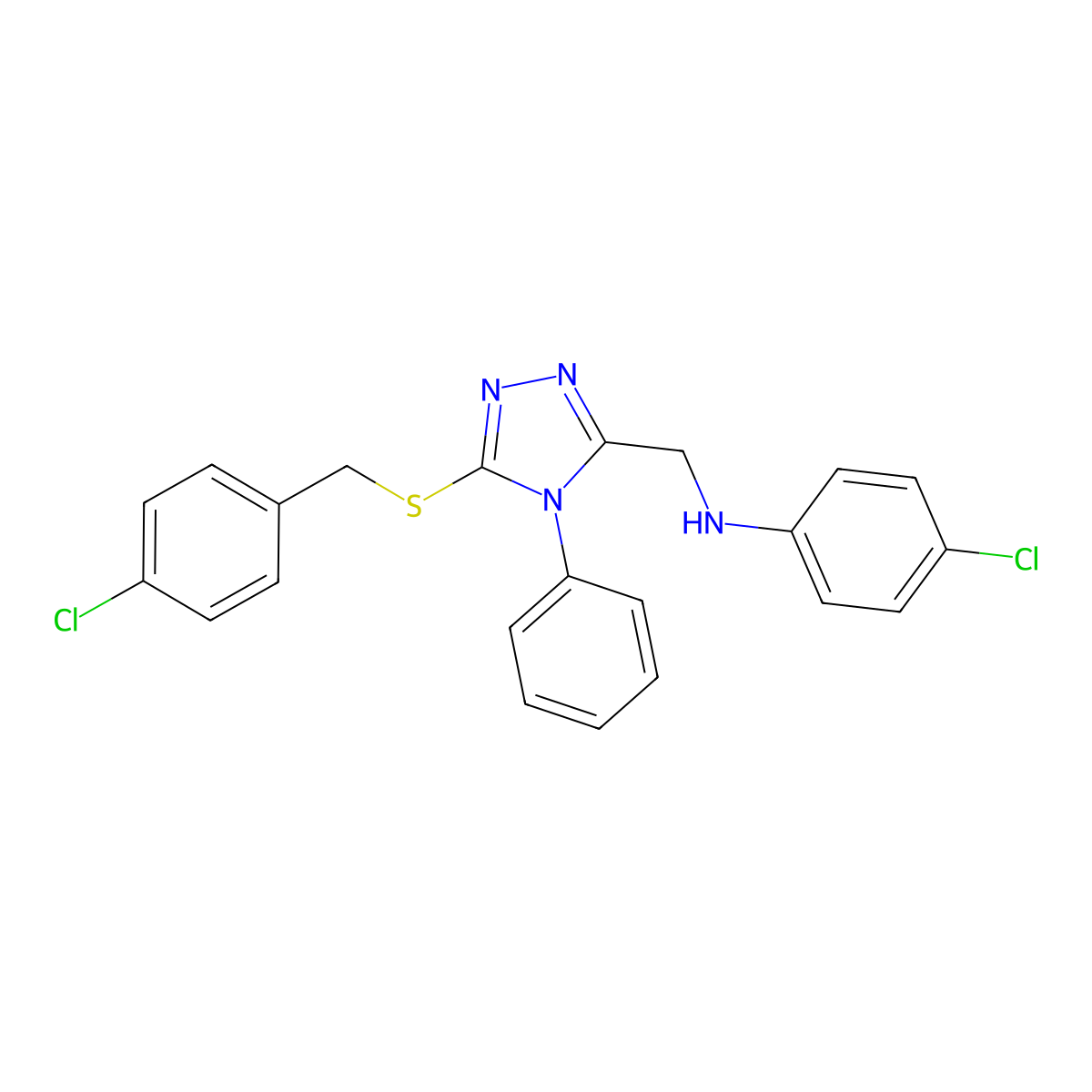 4-Chloro-N-((5-((4-chlorobenzyl)thio)-4-phenyl-4H-1,2,4-triazol-3-yl)methyl)aniline molecular structure, CAS 444157-99-7