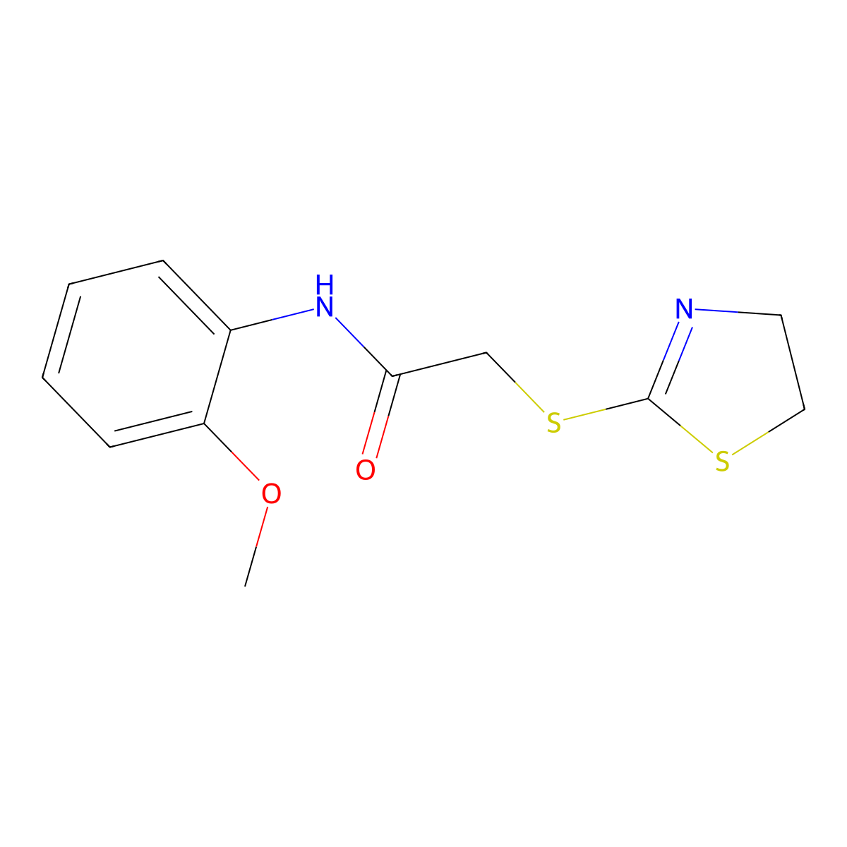 2-(4,5-dihydro-1,3-thiazol-2-ylsulfanyl)-N-(2-methoxyphenyl)acetamide molecular structure, CAS 444160-98-9