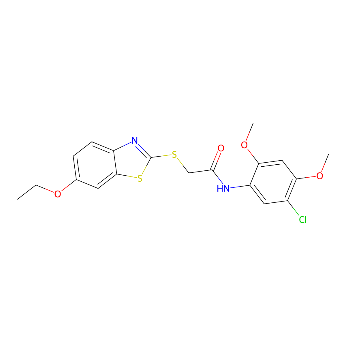 N-(5-chloro-2,4-dimethoxyphenyl)-2-[(6-ethoxy-1,3-benzothiazol-2-yl)sulfanyl]acetamide molecular structure, CAS 444163-74-0