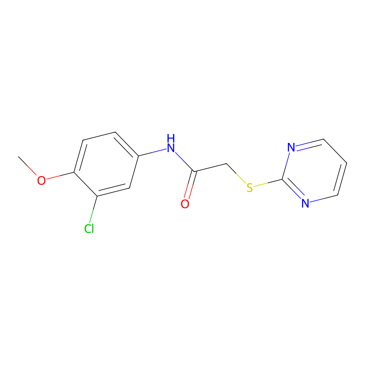 N-(3-chloro-4-methoxyphenyl)-2-pyrimidin-2-ylsulfanylacetamide molecular structure, CAS 444163-95-5