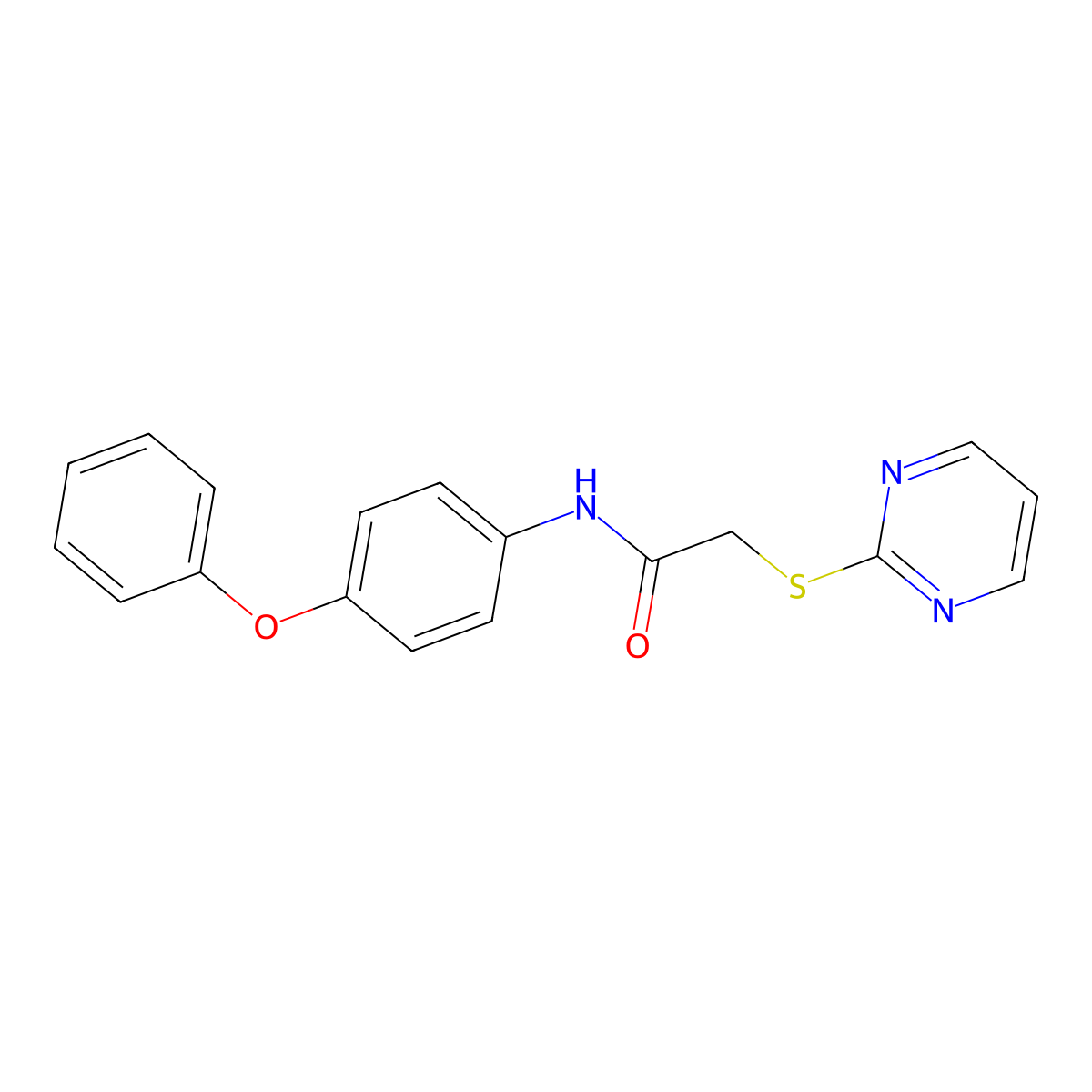 N-(4-Phenoxy-phenyl)-2-(pyrimidin-2-ylsulfanyl)-acetamide molecular structure, CAS 444165-37-1