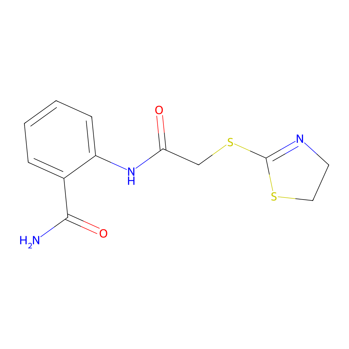 2-[[2-(4,5-Dihydro-1,3-thiazol-2-ylsulfanyl)acetyl]amino]benzamide molecular structure, CAS 444166-13-6