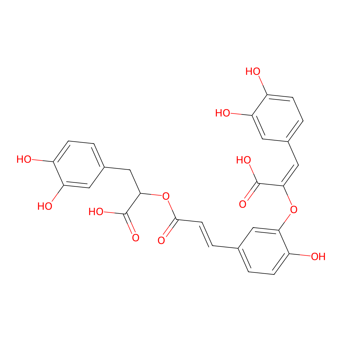 2-[3-[3-[1-Carboxy-2-(3,4-dihydroxyphenyl)ethenoxy]-4-hydroxyphenyl]prop-2-enoyloxy]-3-(3,4-dihydroxyphenyl)propanoic acid molecular structure, CAS 444179-57-1