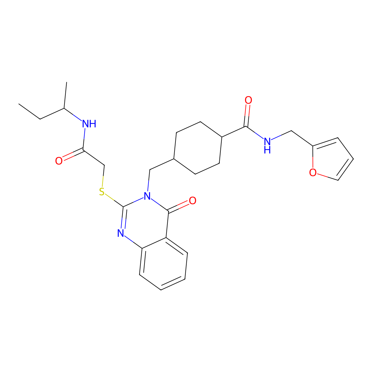4-((2-((2-(sec-butylamino)-2-oxoethyl)thio)-4-oxoquinazolin-3(4H)-yl)methyl)-N-(furan-2-ylmethyl)cyclohexanecarboxamide molecular structure, CAS 444184-80-9