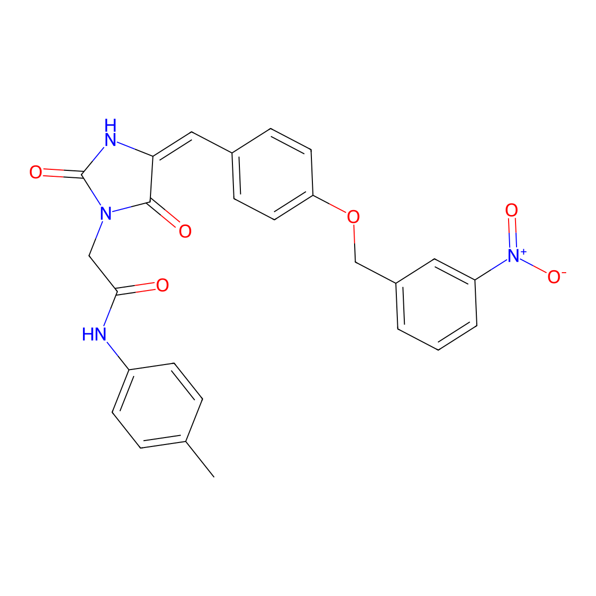 (E)-2-[4-[4-[(3-Nitrobenzyl)oxy]benzylidene]-2,5-dioxoimidazolidin-1-yl]-N-(p-tolyl)acetamide molecular structure, CAS 444282-56-8