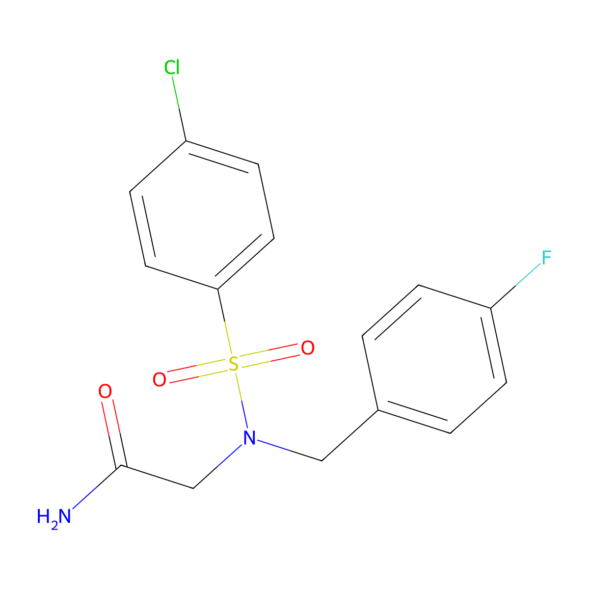 2-[(4-Chlorophenyl)sulfonyl-[(4-fluorophenyl)methyl]amino]acetamide molecular structure, CAS 444285-35-2
