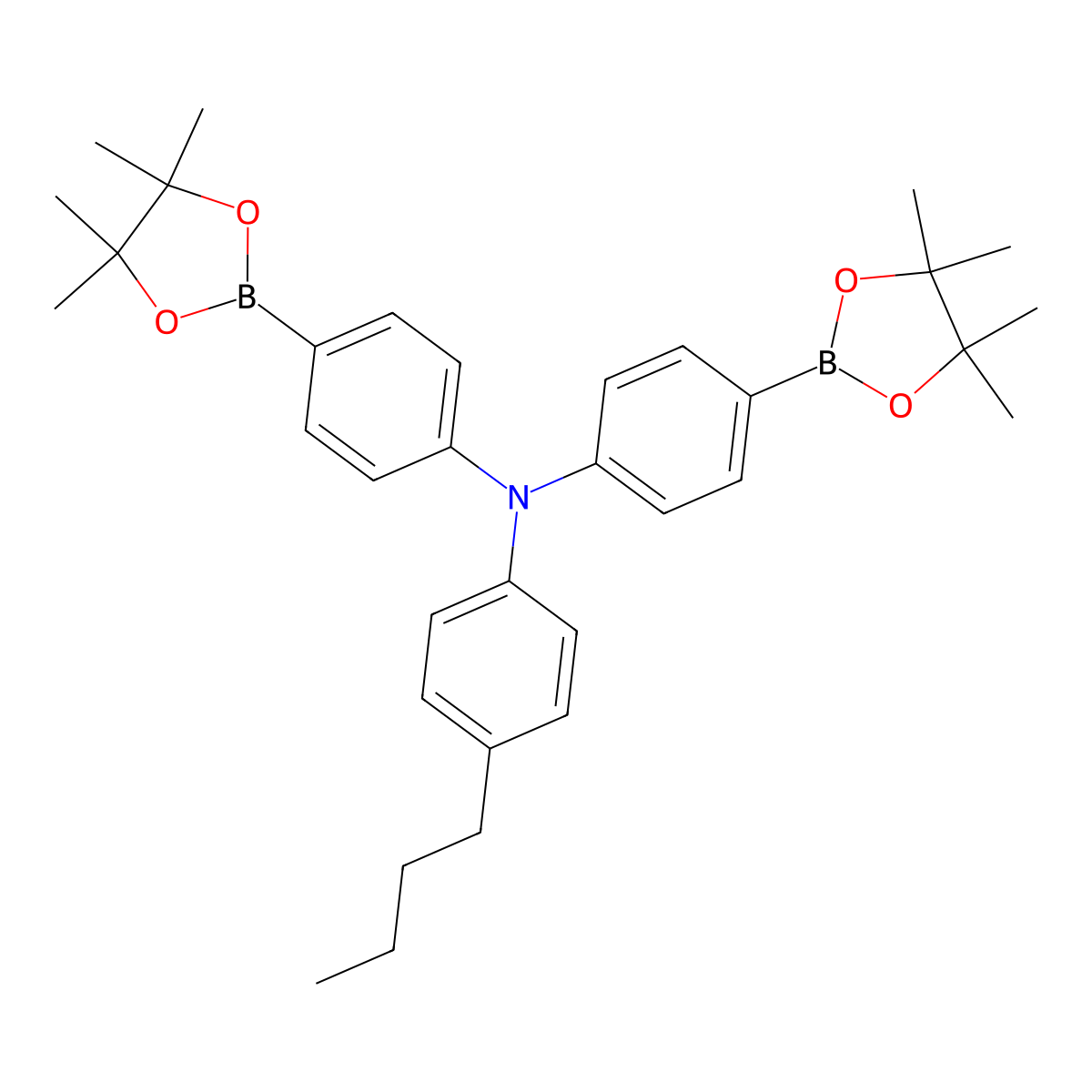 4-Butyl-N,N-bis(4-(4,4,5,5-tetramethyl-1,3,2-dioxaborolan-2-yl)phenyl)aniline molecular structure, CAS 444289-55-8