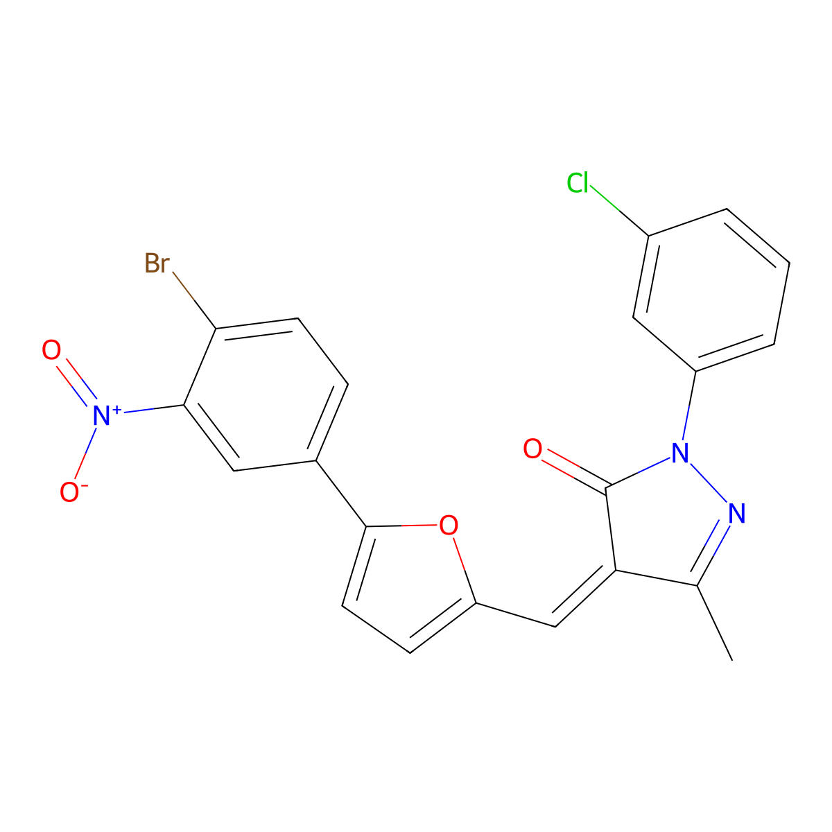 4-{[5-(4-Bromo-3-nitrophenyl)furan-2-yl]methylidene}-2-(3-chlorophenyl)-5-methyl-2,4-dihydro-3H-pyrazol-3-one molecular structure, CAS 4443-41-8