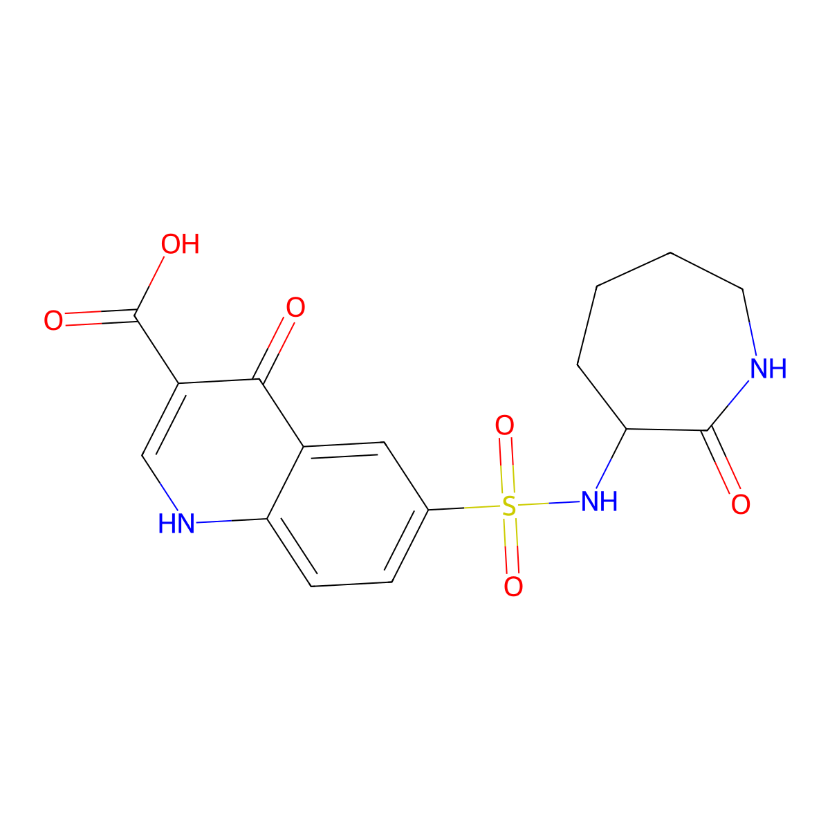 4-Oxo-6-{[(2-oxoazepan-3-yl)amino]sulfonyl}-1,4-dihydroquinoline-3-carboxylic acid molecular structure, CAS 444336-45-2