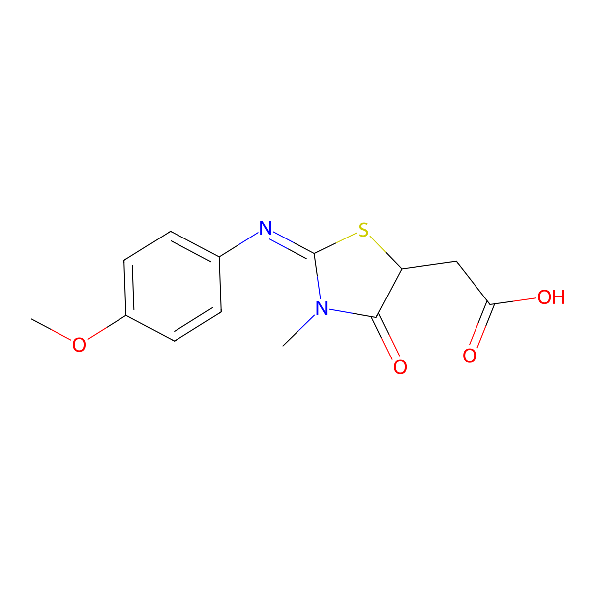 (2-[(4-Methoxyphenyl)imino]-3-methyl-4-oxo-1,3-thiazolidin-5-yl)acetic acid molecular structure, CAS 444544-43-8
