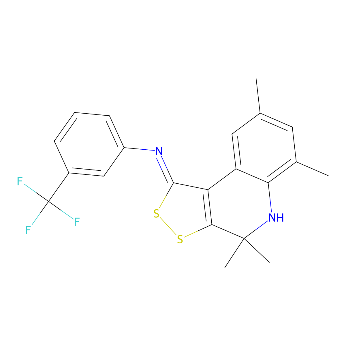 N-[(1Z)-4,4,6,8-tetramethyl-4,5-dihydro-1H-[1,2]dithiolo[3,4-c]quinolin-1-ylidene]-3-(trifluoromethyl)aniline molecular structure, CAS 444545-42-0