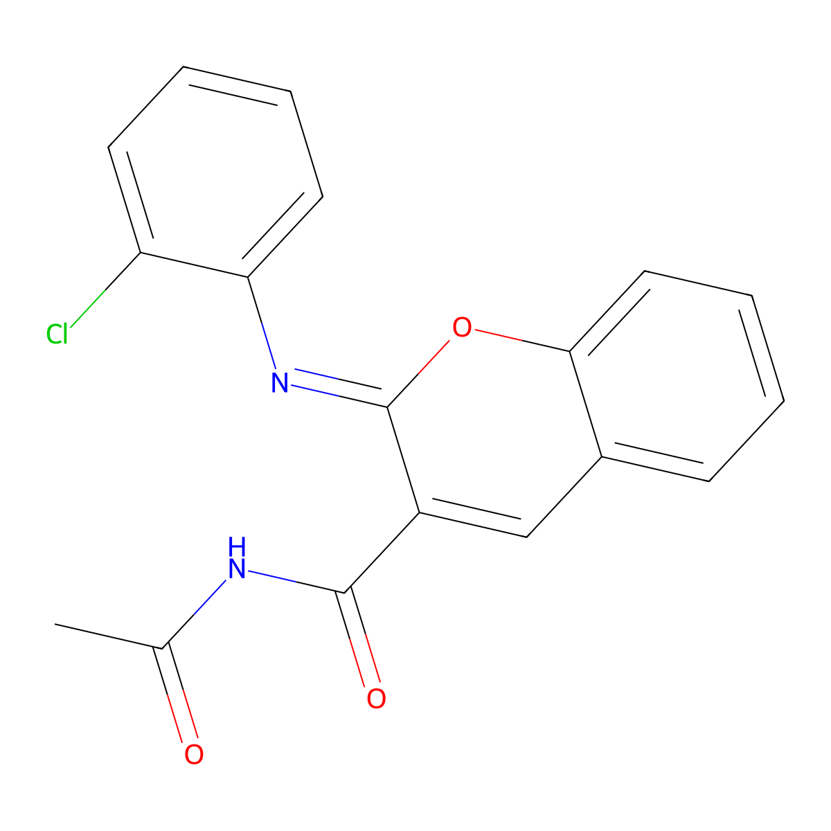 (2Z)-N-acetyl-2-[(2-chlorophenyl)imino]-2H-chromene-3-carboxamide molecular structure, CAS 444554-75-0