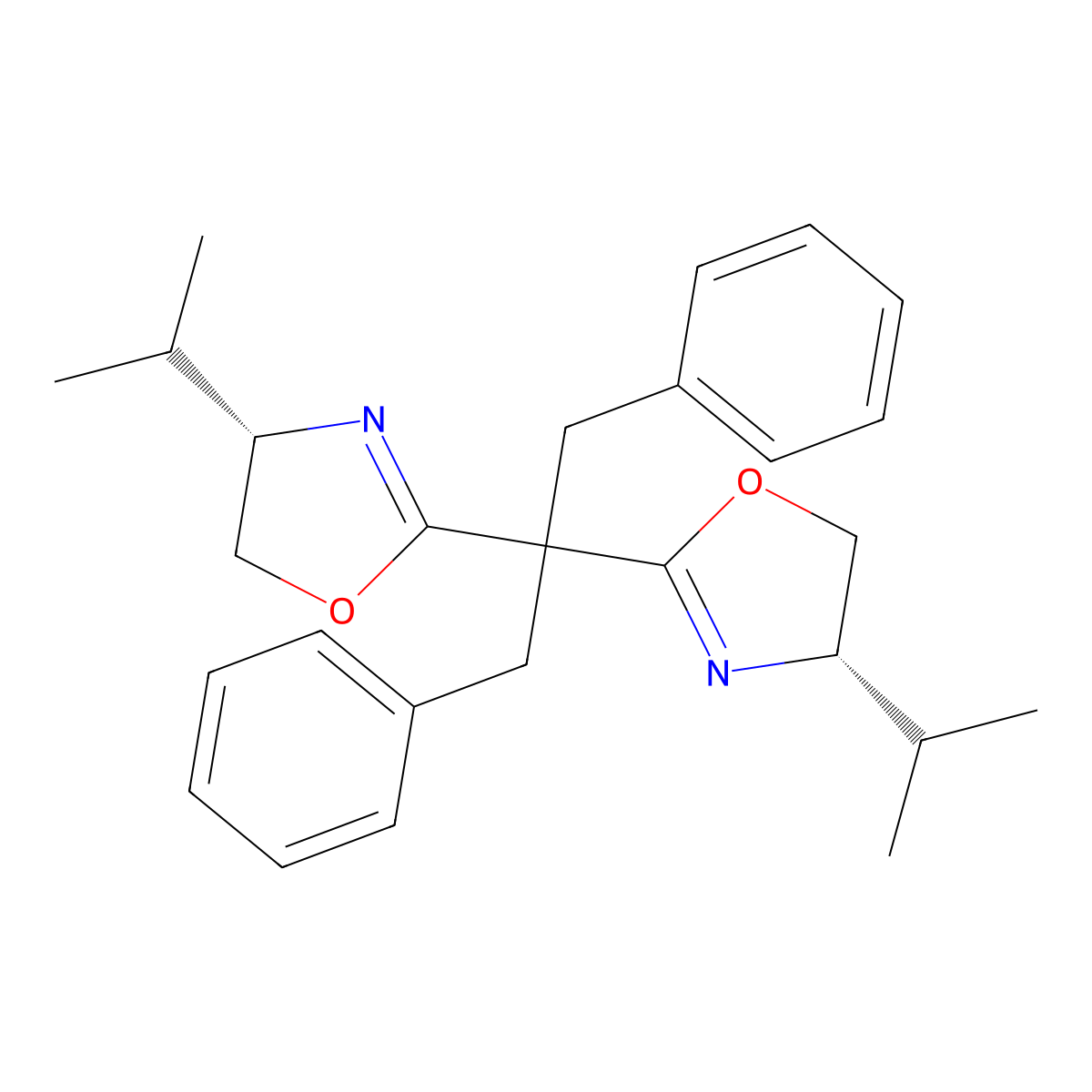 (4S,4'S)-2,2'-[2-Phenyl-1-(phenylmethyl)ethylidene]bis[4-(1-methylethyl)-4,5-dihydrooxazole molecular structure, CAS 444575-98-8