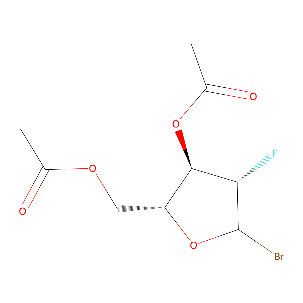 ((2R,3R,4S)-3-Acetoxy-5-bromo-4-fluorotetrahydrofuran-2-yl)methyl acetate molecular structure, CAS 444586-87-2
