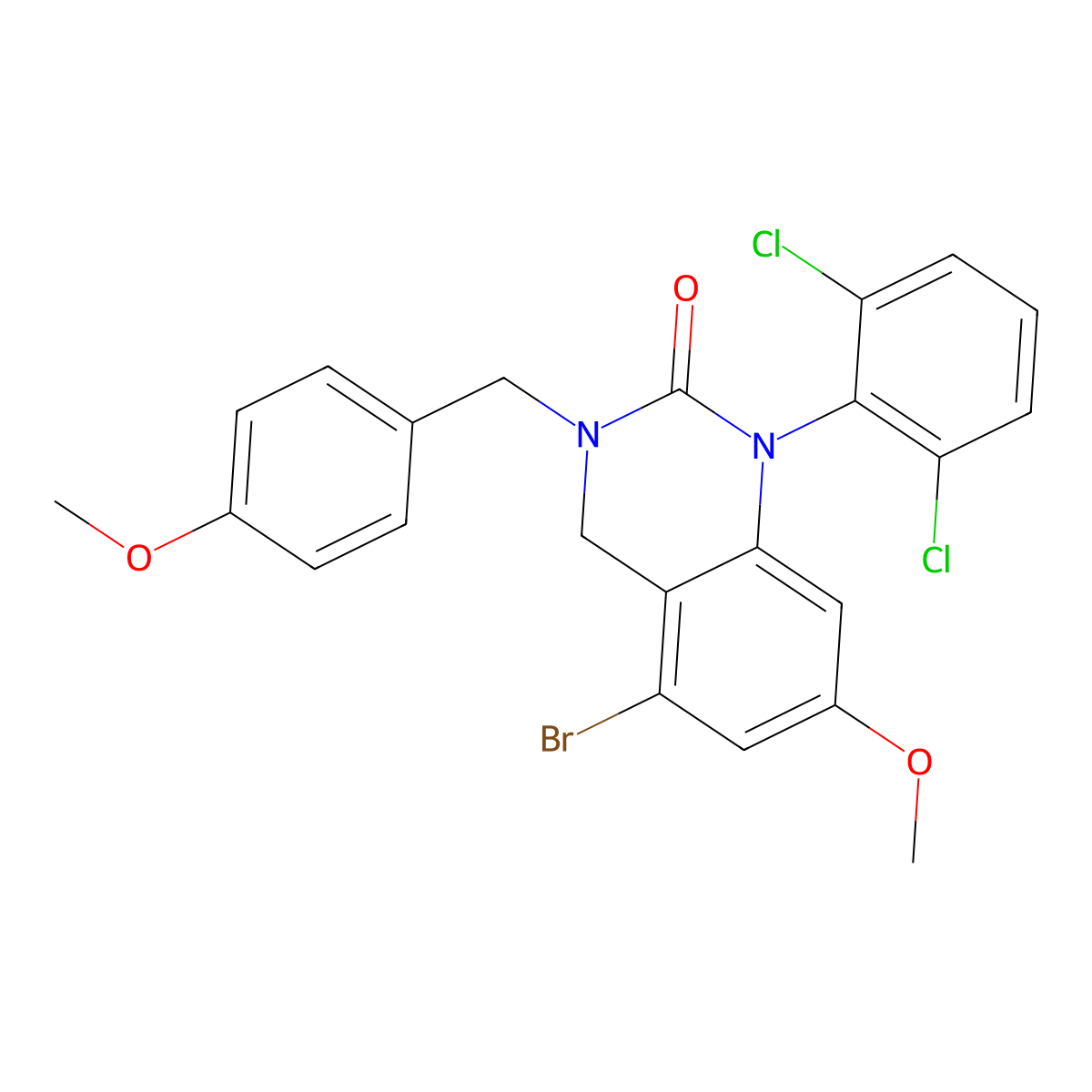 5-bromo-1-(2,6-dichlorophenyl)-7-methoxy-3-[(4-methoxyphenyl)methyl]-4H-quinazolin-2-one molecular structure, CAS 444663-78-9