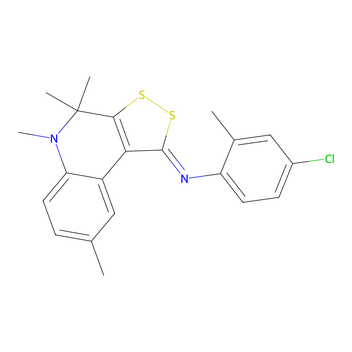 4-chloro-2-methyl-N-[(1Z)-4,4,5,8-tetramethyl-4,5-dihydro-1H-[1,2]dithiolo[3,4-c]quinolin-1-ylidene]aniline molecular structure, CAS 444672-60-0