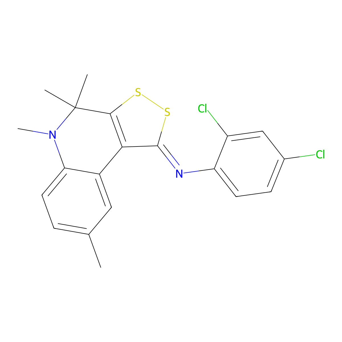 2,4-dichloro-N-[(1Z)-4,4,5,8-tetramethyl-4,5-dihydro-1H-[1,2]dithiolo[3,4-c]quinolin-1-ylidene]aniline molecular structure, CAS 444712-70-3