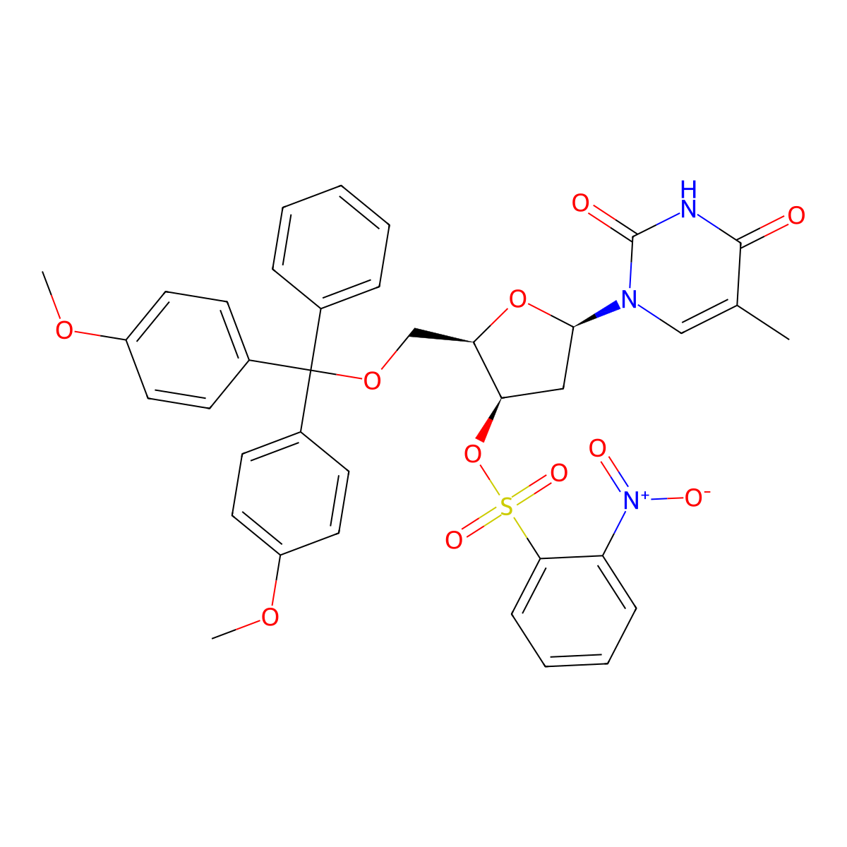 1-(2'-Deoxy-5'-O-DMT-3'-O-nitrophenylsulphonyl-b-D-lyxofuranosyl)thymine molecular structure, CAS 444717-20-8