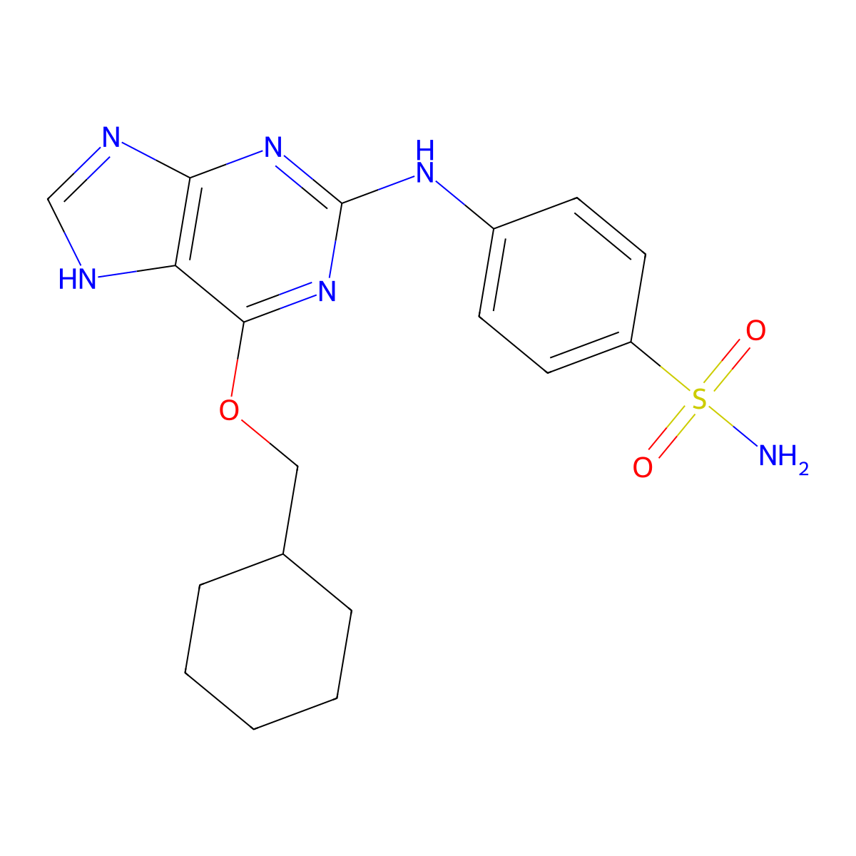 O6-Cyclohexylmethoxy-2-(4'-sulphamoylanilino) purine molecular structure, CAS 444722-95-6