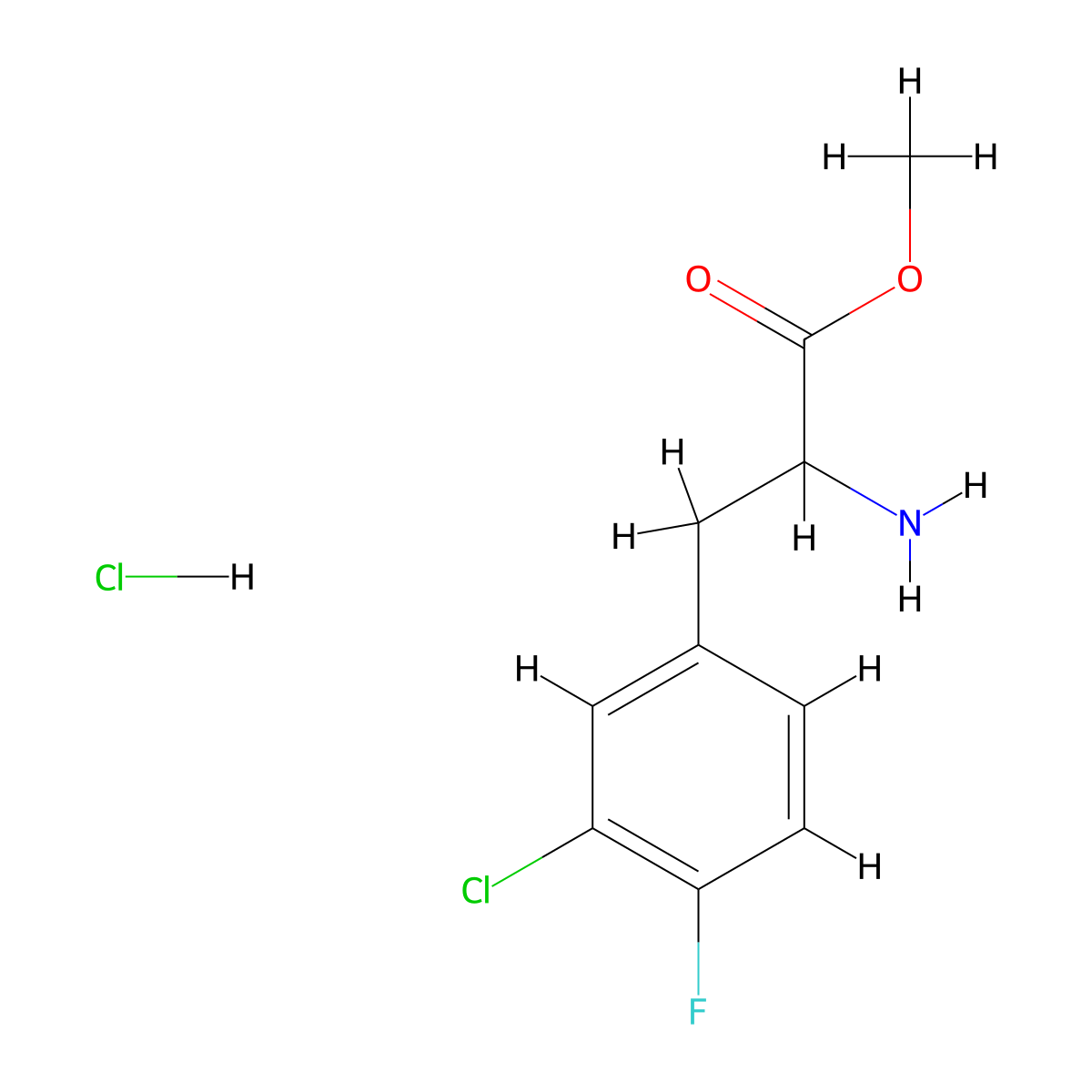 Methyl 2-amino-3-(3-chloro-4-fluorophenyl)propanoate hydrochloride molecular structure, CAS 444726-85-6