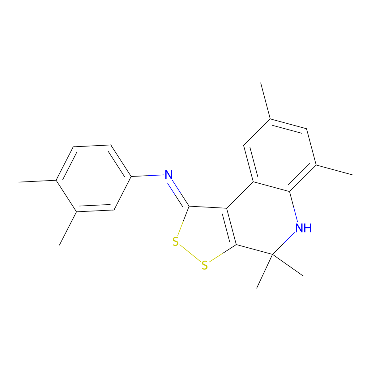 3,4-dimethyl-N-[(1Z)-4,4,6,8-tetramethyl-4,5-dihydro-1H-[1,2]dithiolo[3,4-c]quinolin-1-ylidene]aniline molecular structure, CAS 444756-15-4
