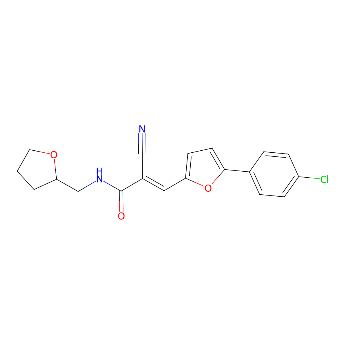 3-[5-(4-chlorophenyl)furan-2-yl]-2-cyano-N-(oxolan-2-ylmethyl)prop-2-enamide molecular structure, CAS 444764-47-0