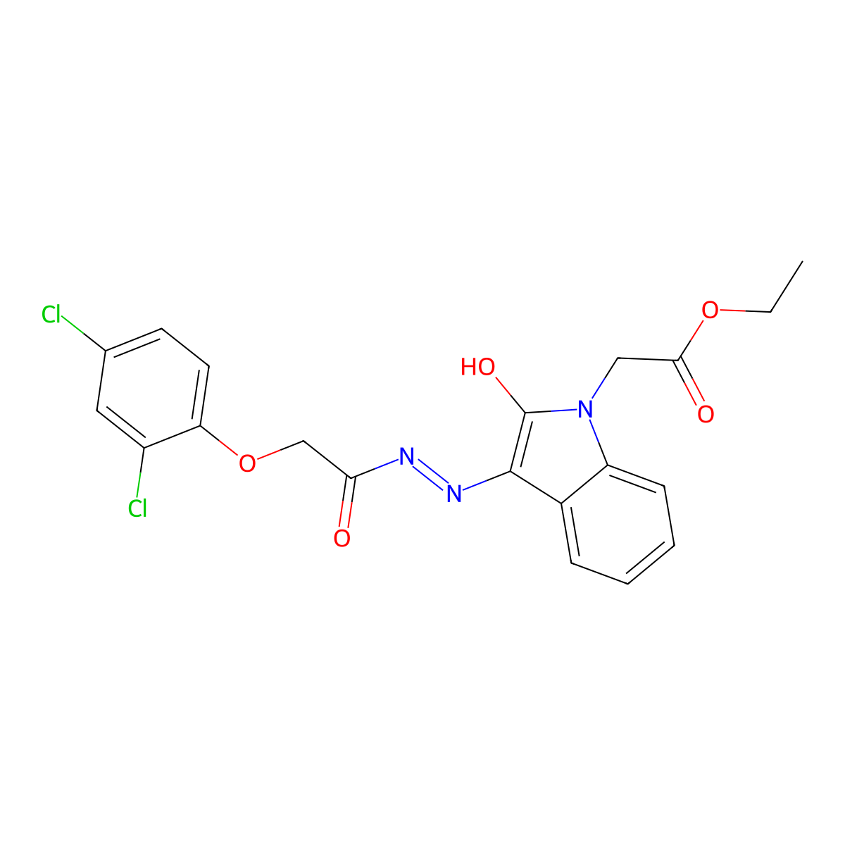 Ethyl ((3Z)-3-(((2,4-dichlorophenoxy)acetyl)hydrazono)-2-oxo-2,3-dihydro-1H-indol-1-YL)acetate molecular structure, CAS 444771-51-1