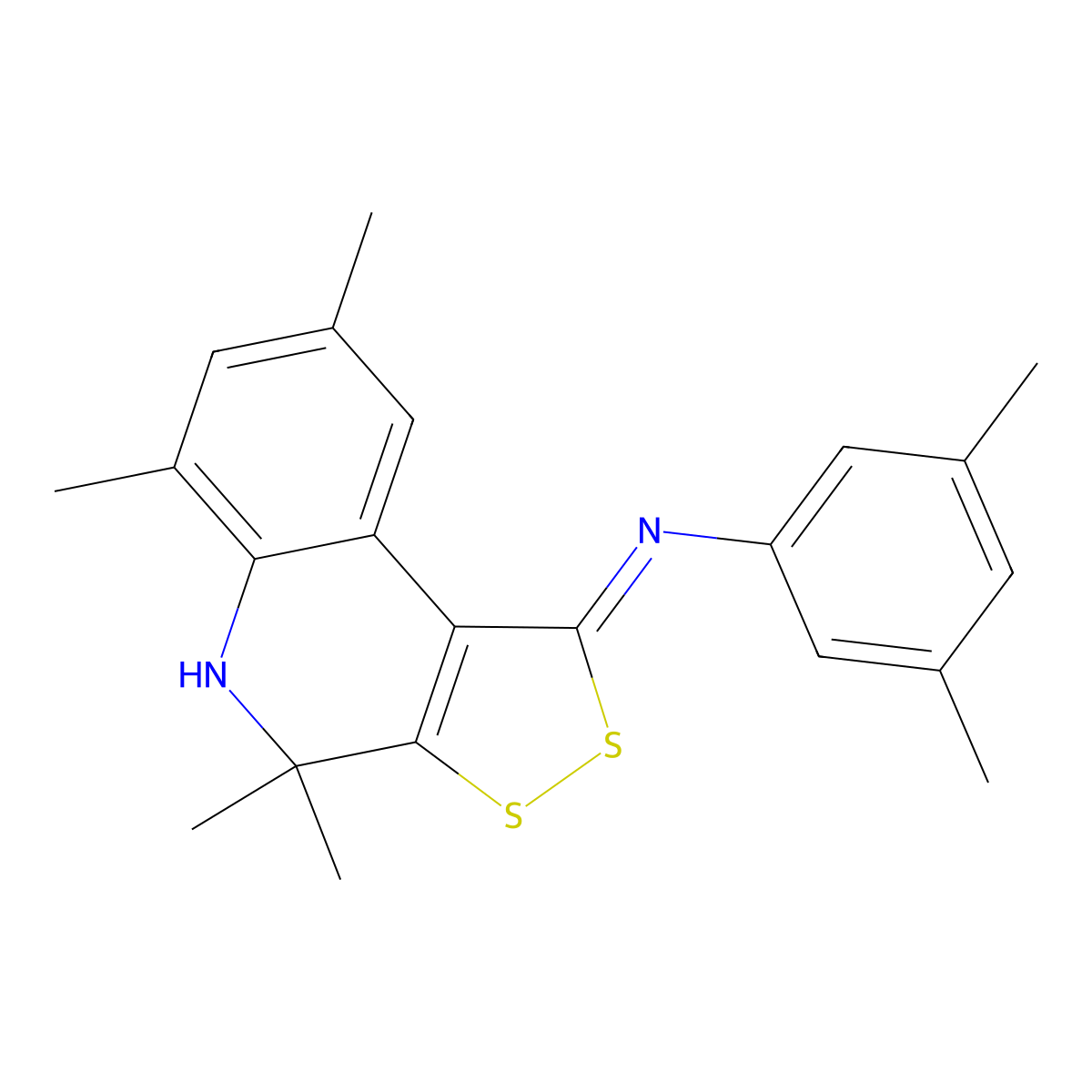 3,5-dimethyl-N-[(1Z)-4,4,6,8-tetramethyl-4,5-dihydro-1H-[1,2]dithiolo[3,4-c]quinolin-1-ylidene]aniline molecular structure, CAS 444773-17-5