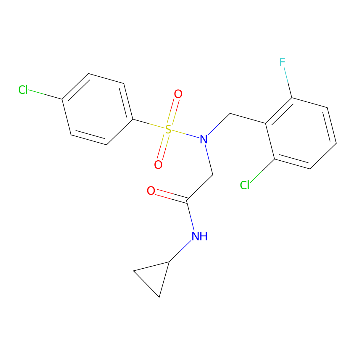 2-[(2-chloro-6-fluorophenyl)methyl-(4-chlorophenyl)sulfonylamino]-N-cyclopropylacetamide molecular structure, CAS 444778-24-9