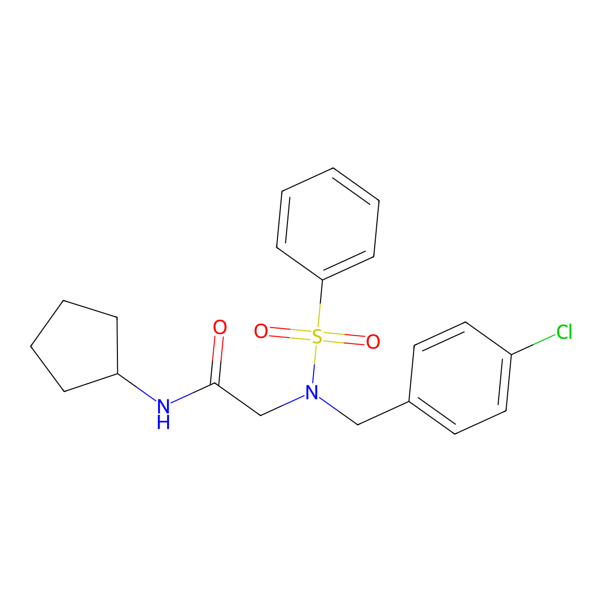 2-[benzenesulfonyl-[(4-chlorophenyl)methyl]amino]-N-cyclopentylacetamide molecular structure, CAS 444778-33-0