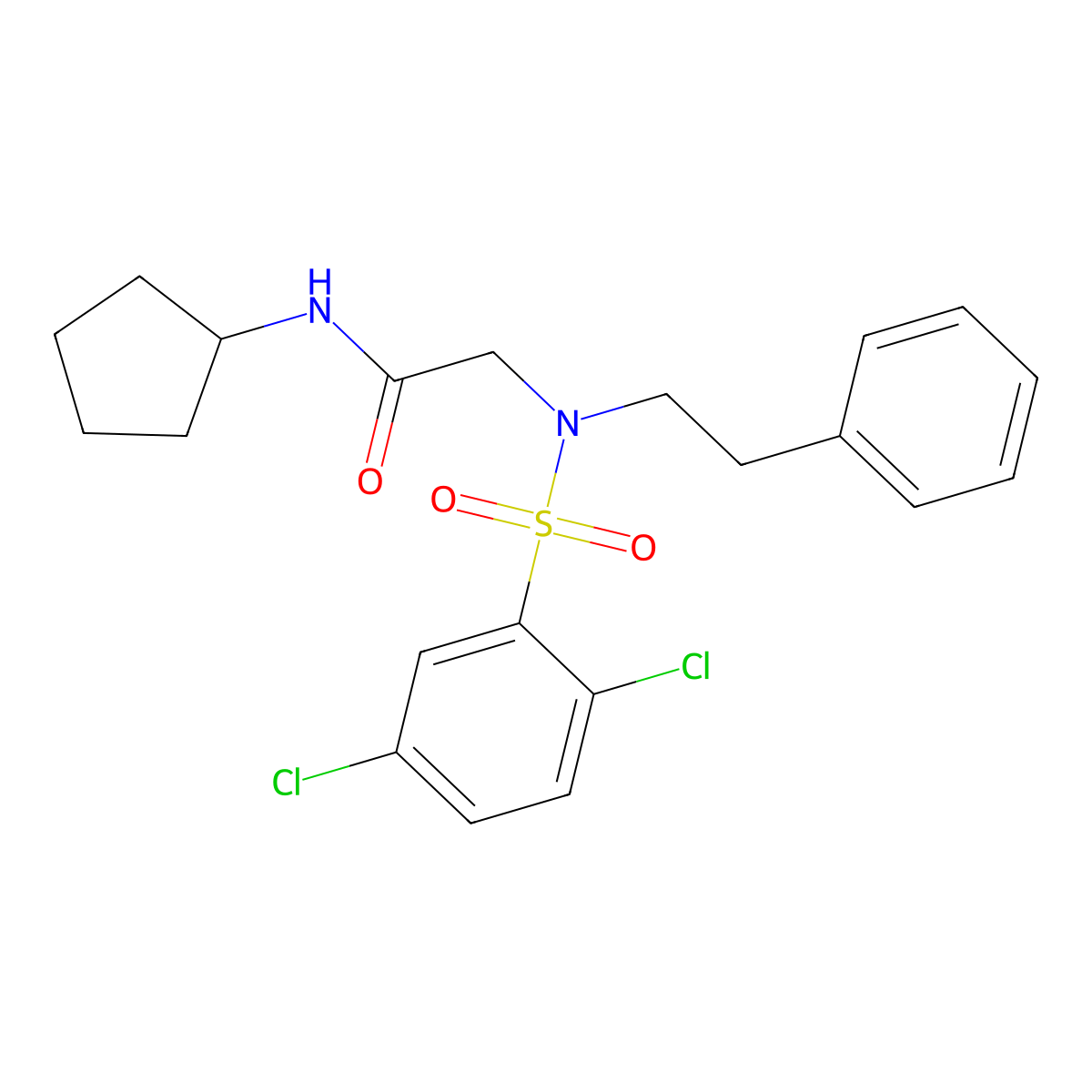 N-cyclopentyl-N~2~-[(2,5-dichlorophenyl)sulfonyl]-N~2~-(2-phenylethyl)glycinamide molecular structure, CAS 444778-81-8