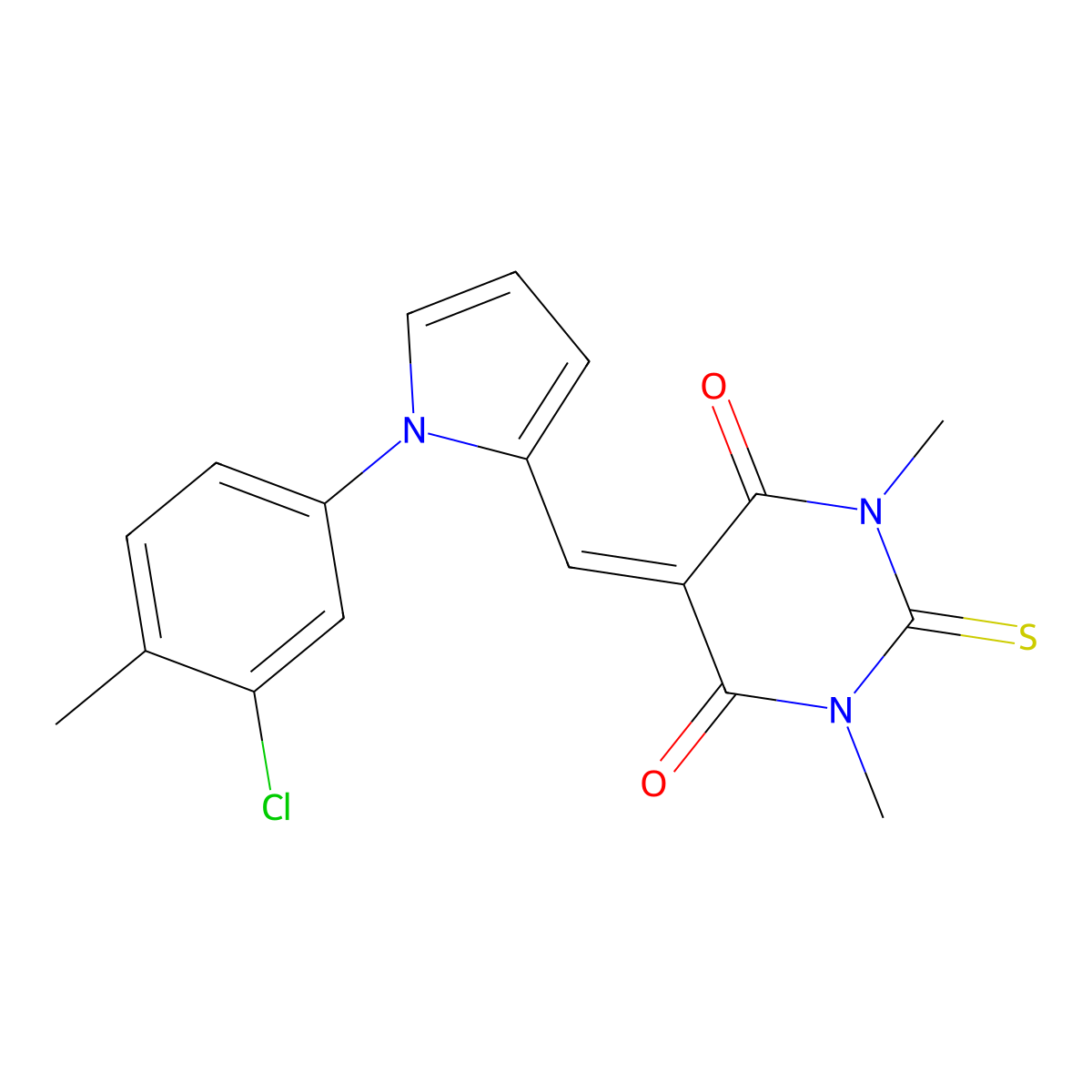 5-[[1-(3-Chloro-4-methylphenyl)pyrrol-2-yl]methylidene]-1,3-dimethyl-2-sulfanylidene-1,3-diazinane-4,6-dione molecular structure, CAS 444781-61-7