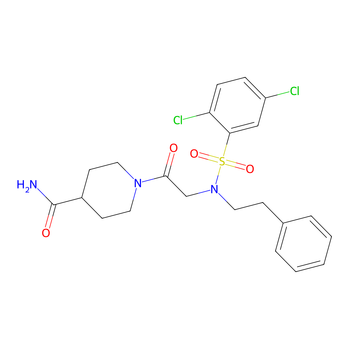 1-{N-[(2,5-dichlorophenyl)sulfonyl]-N-(2-phenylethyl)glycyl}piperidine-4-carboxamide molecular structure, CAS 444782-07-4