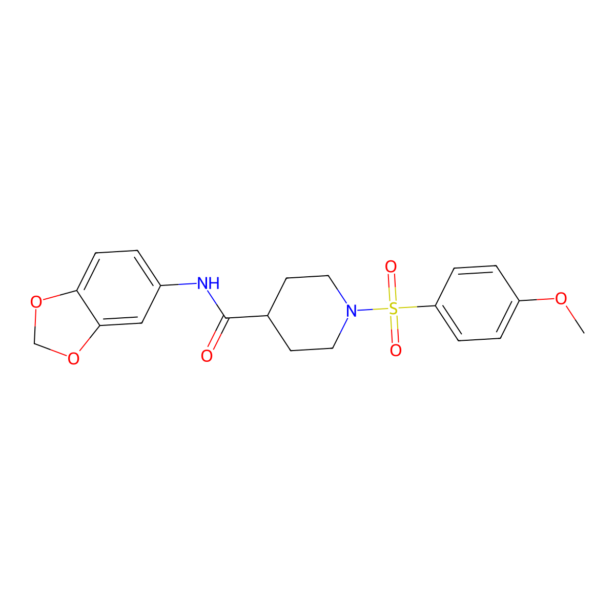 N-(1,3-benzodioxol-5-yl)-1-(4-methoxyphenyl)sulfonylpiperidine-4-carboxamide molecular structure, CAS 444785-90-4