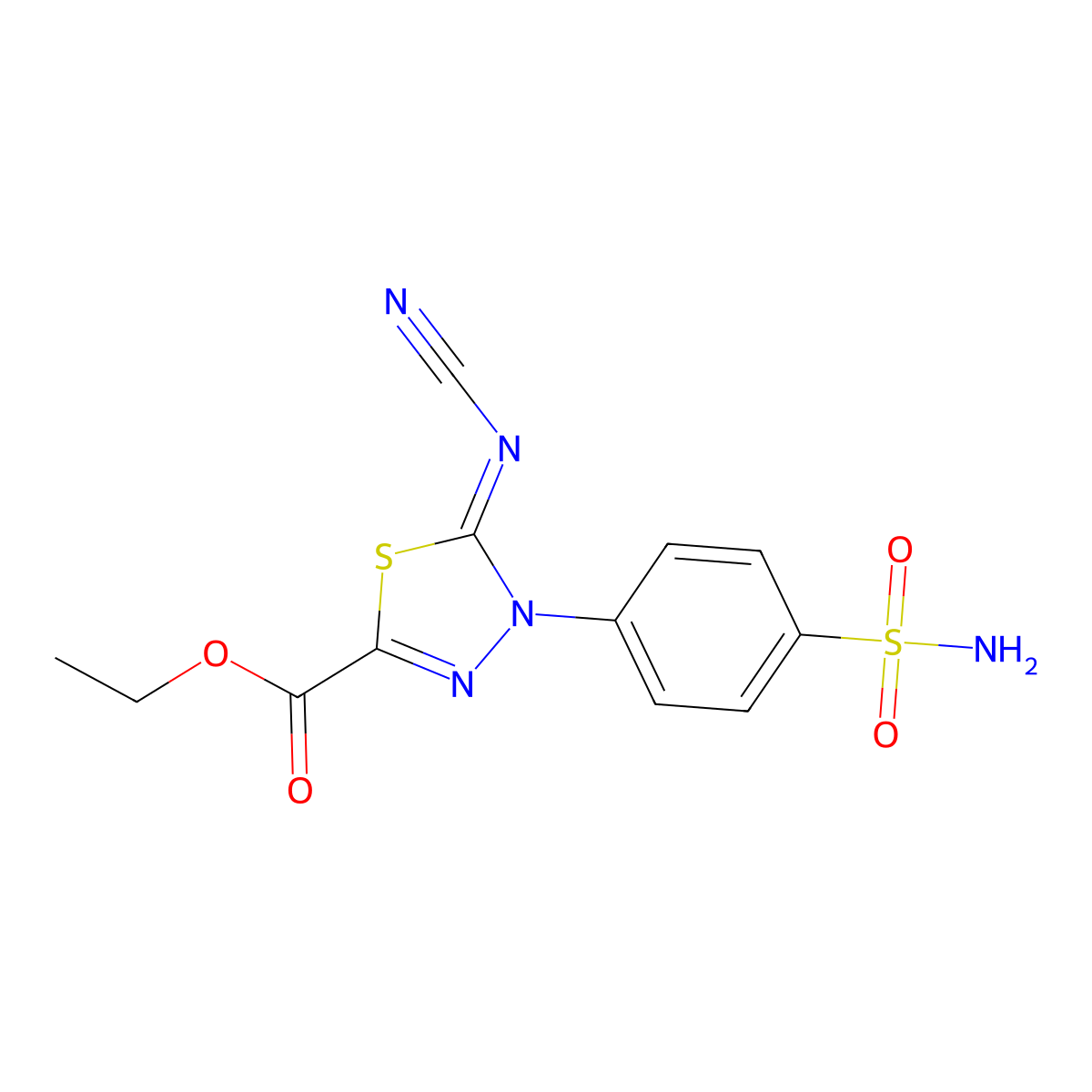 Ethyl 5-cyanoimino-4-(4-sulfamoylphenyl)-1,3,4-thiadiazole-2-carboxylate molecular structure, CAS 444791-17-7