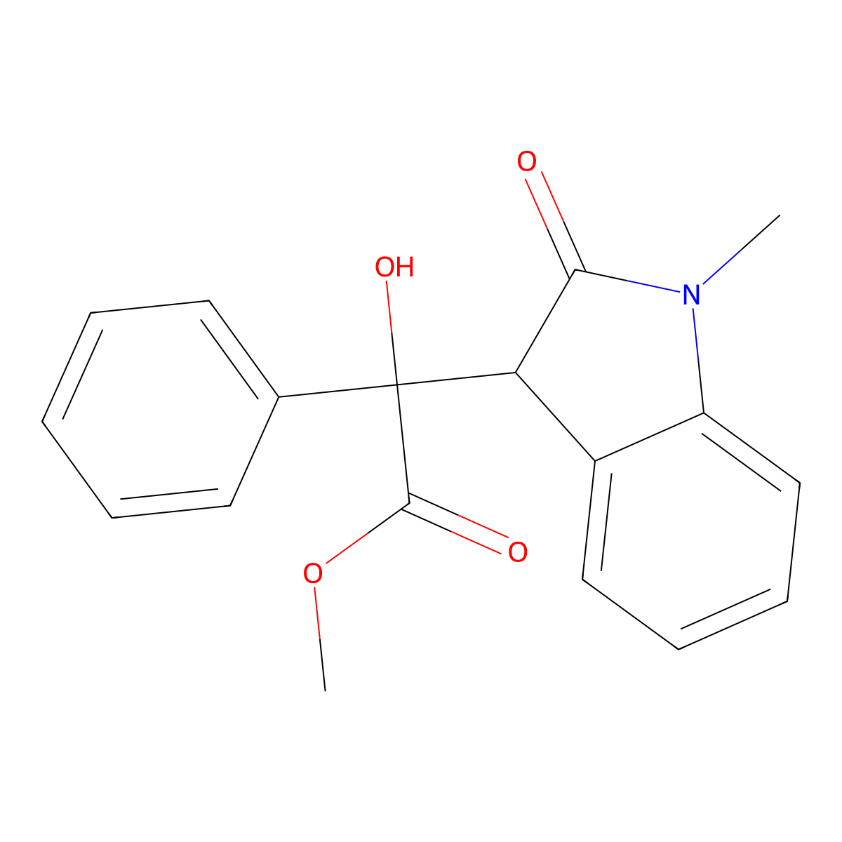 methyl hydroxy(1-methyl-2-oxo-2,3-dihydro-1H-indol-3-yl)phenylacetate molecular structure, CAS 444792-09-0