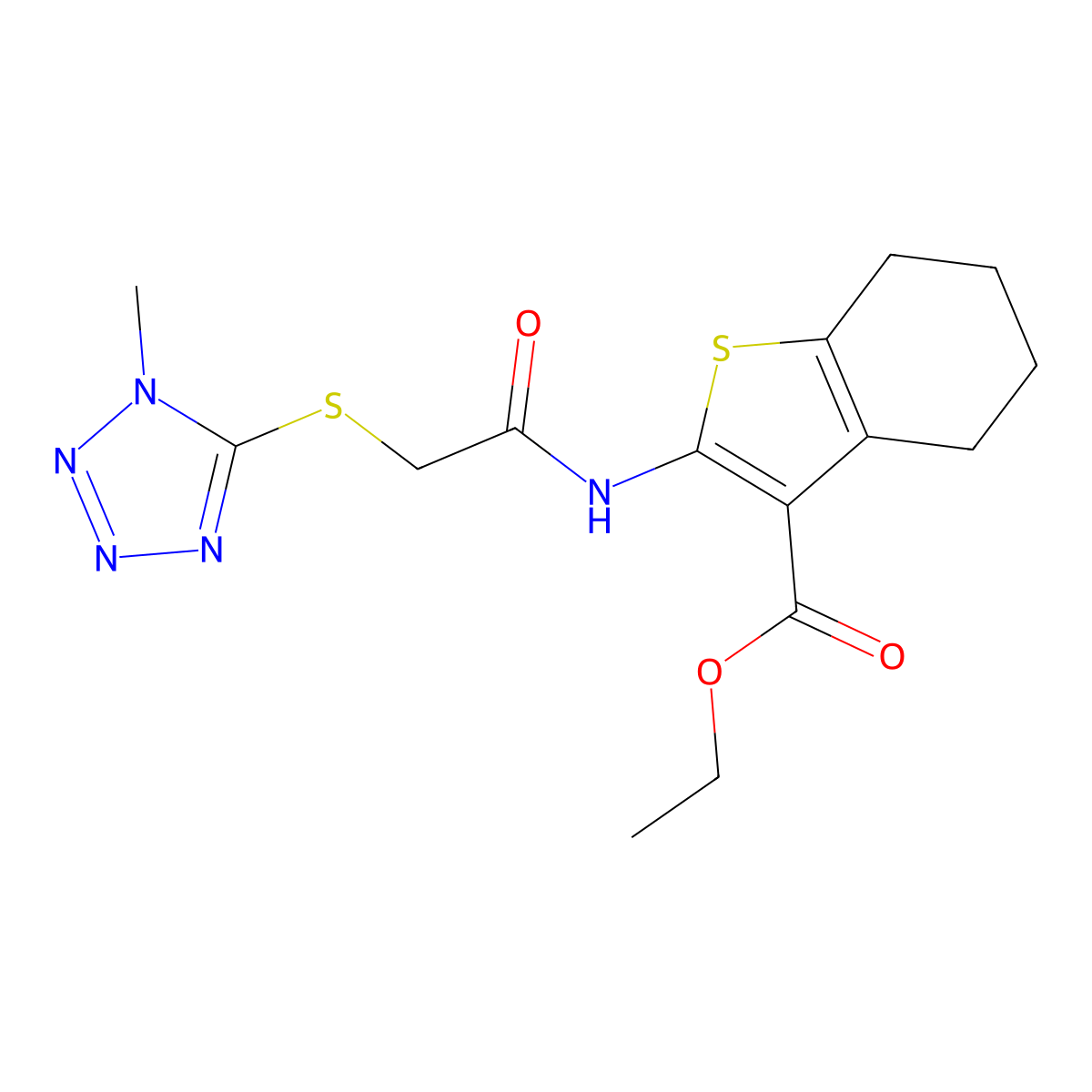 Ethyl 2-[[2-(1-methyltetrazol-5-yl)sulfanylacetyl]amino]-4,5,6,7-tetrahydro-1-benzothiophene-3-carboxylate molecular structure, CAS 444792-30-7